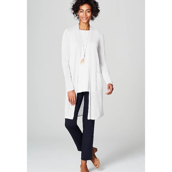 J Jill Open Front White Long Cardigan 